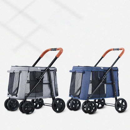 Pet Stroller Cat Carrier 4-wheel Folding Trolley Case Cat Pet Stroller Breathable Large-capacity Cat Dog Luggage Baby Stroller