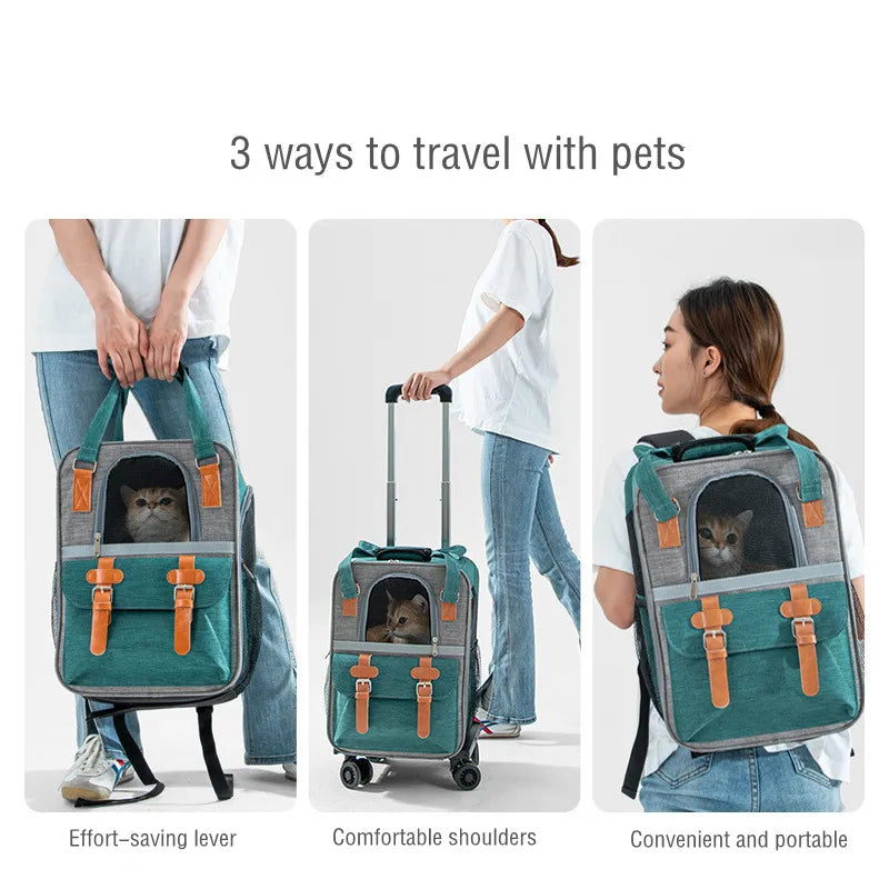 Dog Cat Carrier Wheel Outdoor Backpack  Pet Carrier Portable