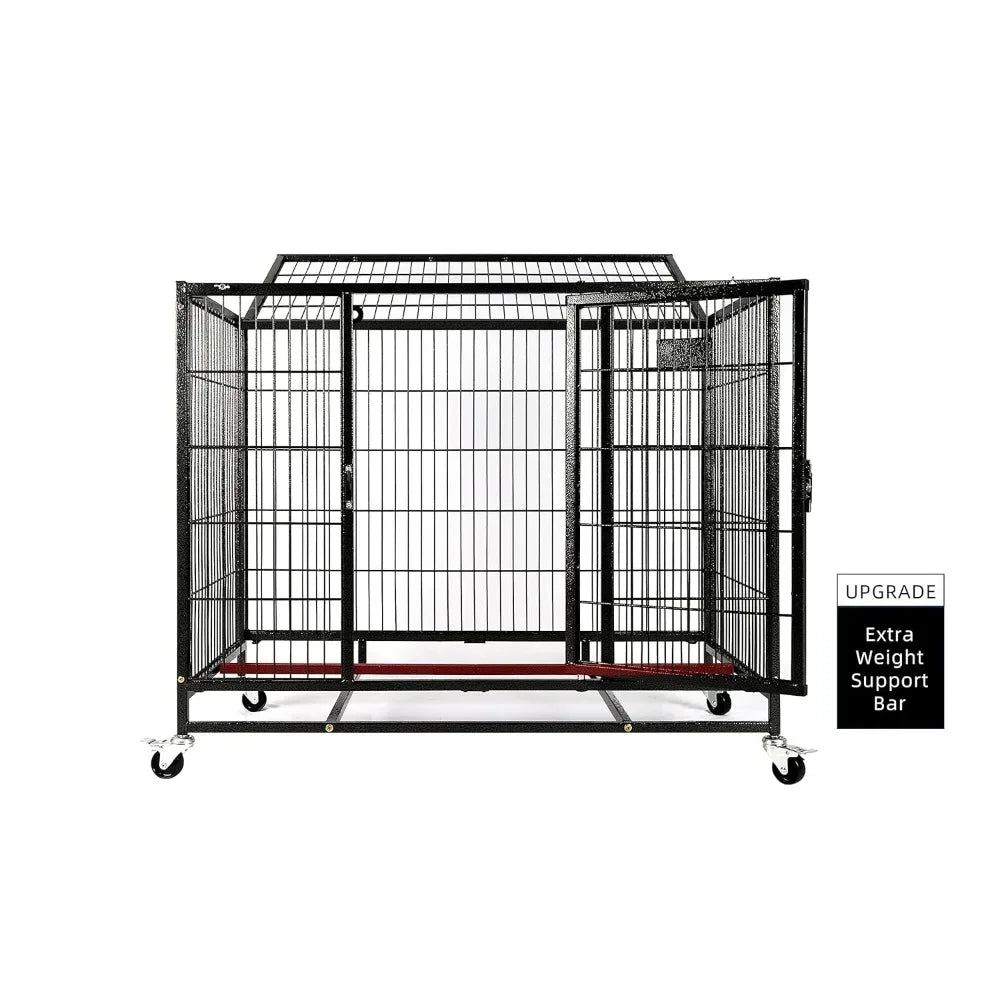 Homey Pet 37 inch Stackable Open Top Heavy Duty Dog Crate Cage for Medium Dog with Wheels and Removable Tray