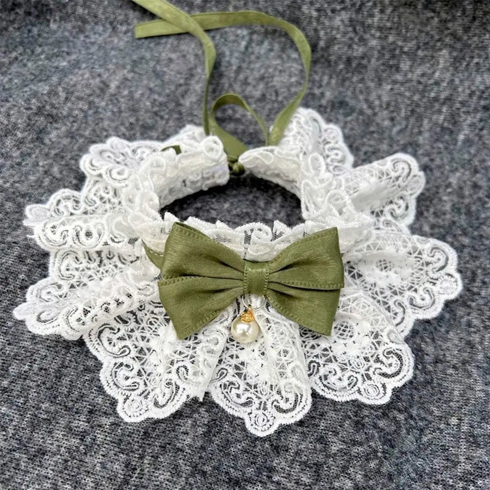 Lace Bowknot Pearl Collar Cat Dog Neckerchief