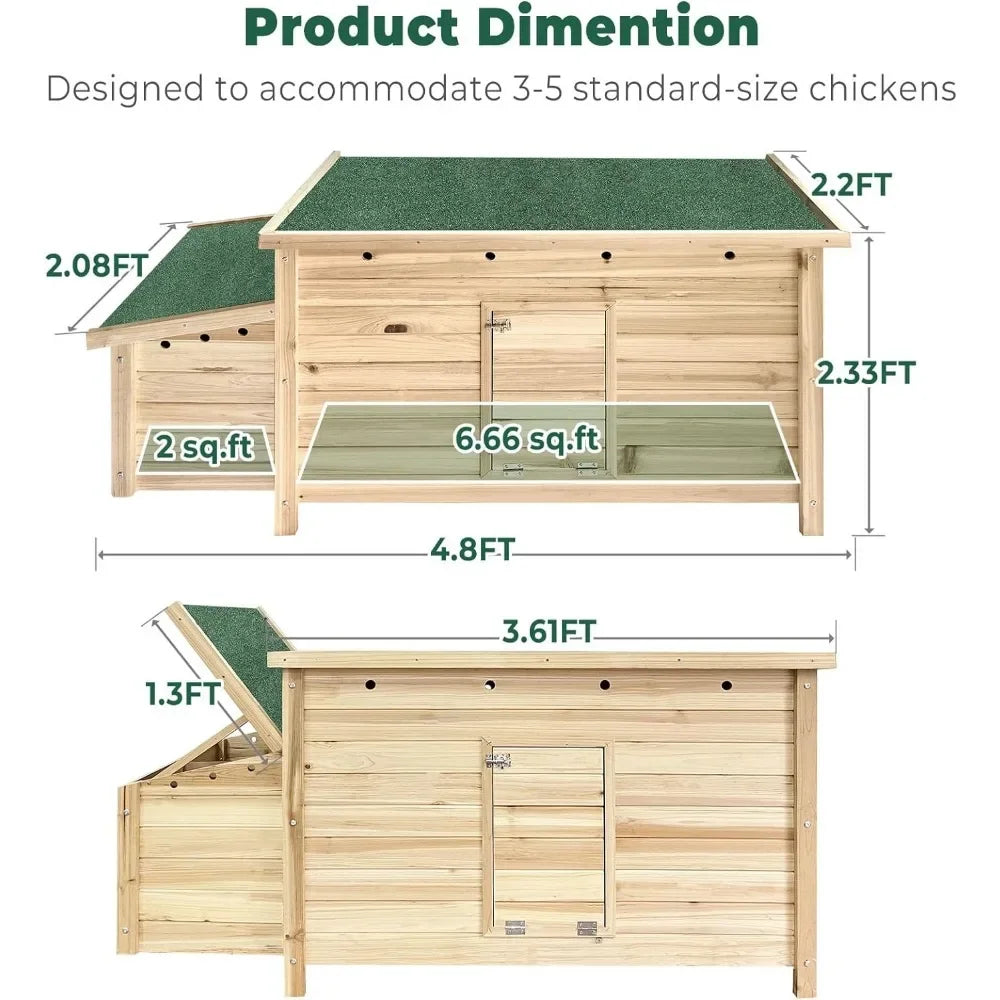 Wooden Chicken Coop 57.6'' Hen House with 2 Nesting Box, Poultry Cage Rabbit Hutch