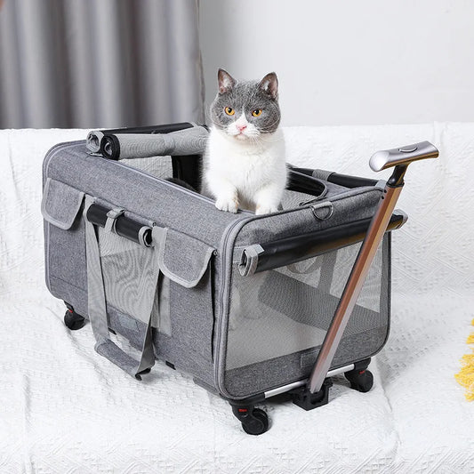 Breathable Foldable Portable Pet Trolley Case Detachable Universal Wheel