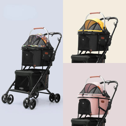 Dog Carriers 4 Wheel Pet Double-layer Stroller Cat Travel Strollers