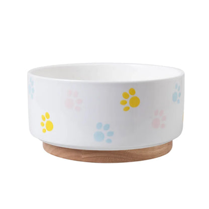 Ceramics Pet Bowl with Wood Mat