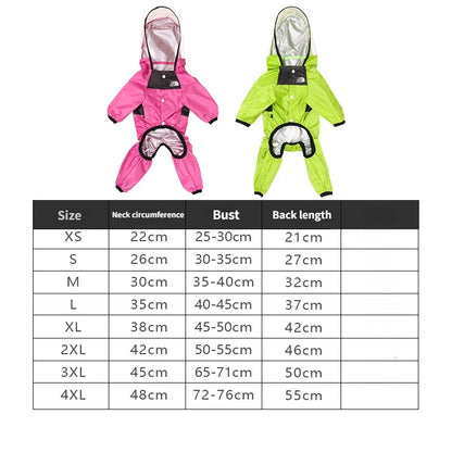 Pet clothing, dog all-season raincoat, four legged coat, transparent PU waterproof clothing