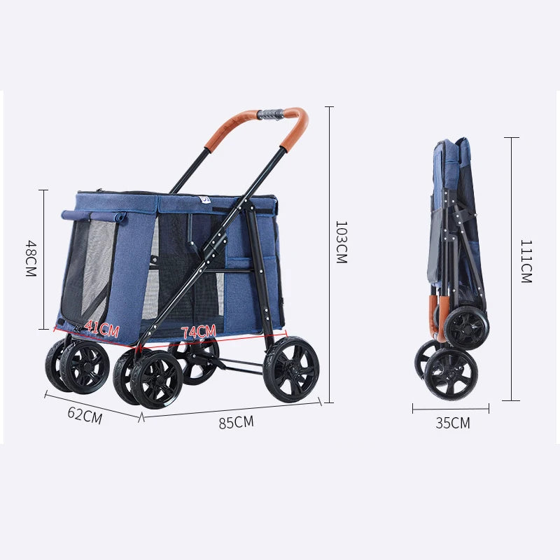 Pet Stroller Cat Carrier 4-wheel Folding Trolley Case Cat Pet Stroller Breathable Large-capacity Cat Dog Luggage Baby Stroller