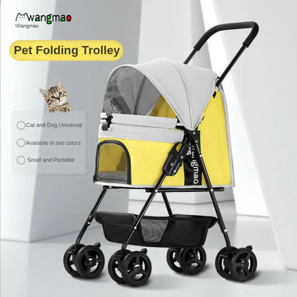 Pet Cat Dog Trolley Carriers Four-wheel Safety Rope Universal Foldable Mini Lightweight