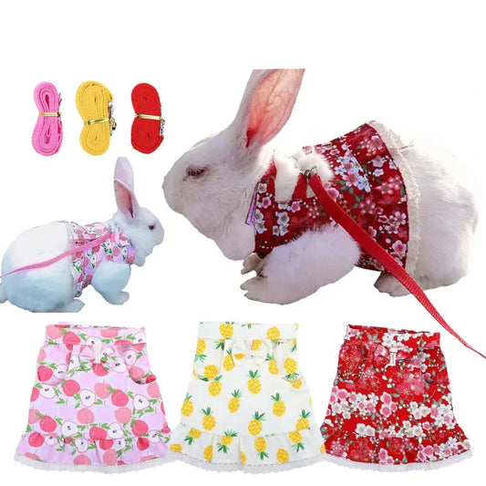 1 Set Rabbit Clothes Leash Lace Hem Bowknot Traction Rope Pet Harness Dress