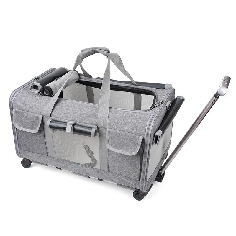 Breathable Foldable Portable Pet Trolley Case Detachable Universal Wheel