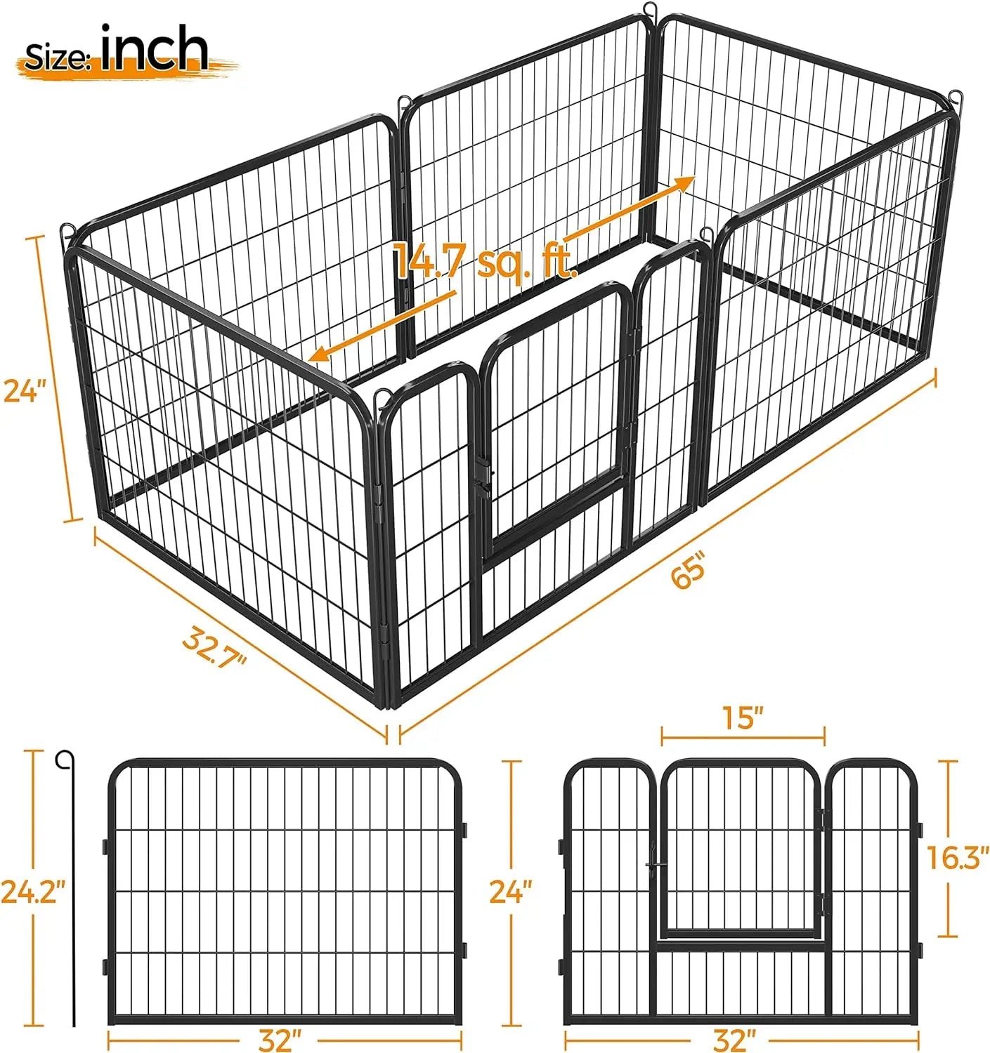 24/32-Inch 6 Panel Heavy Duty Portable Pet Playpen Dog Exercise