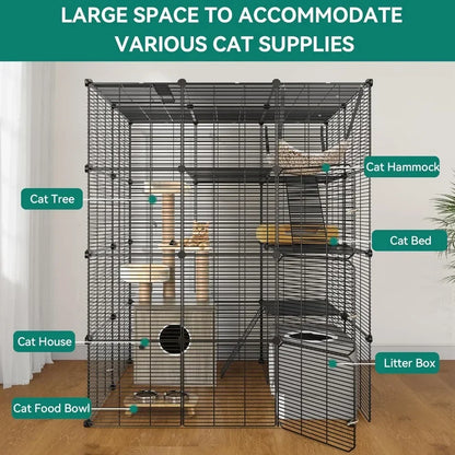 4 Tier Cat Cage Large with Hammock Outdoor Cat Enclosure Catio Metal Kennels