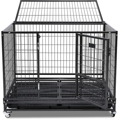 Homey Pet 43" Stackable and Collapsible Heavy Duty Cage W/Feeding Door, Casters and Tray