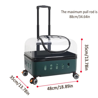 Pet Transparent Trolley Box Dog Cat Portable Pet Carrier with Wheel Telescopic Handle Large