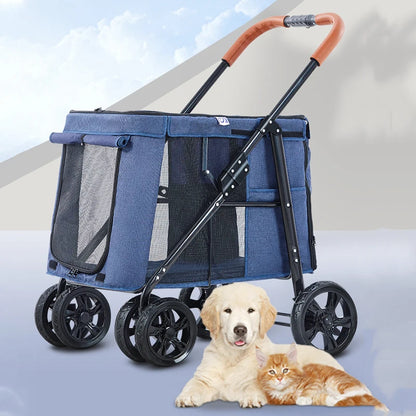 Pet Stroller Cat Carrier 4-wheel Folding Trolley Case Cat Pet Stroller Breathable Large-capacity Cat Dog Luggage Baby Stroller