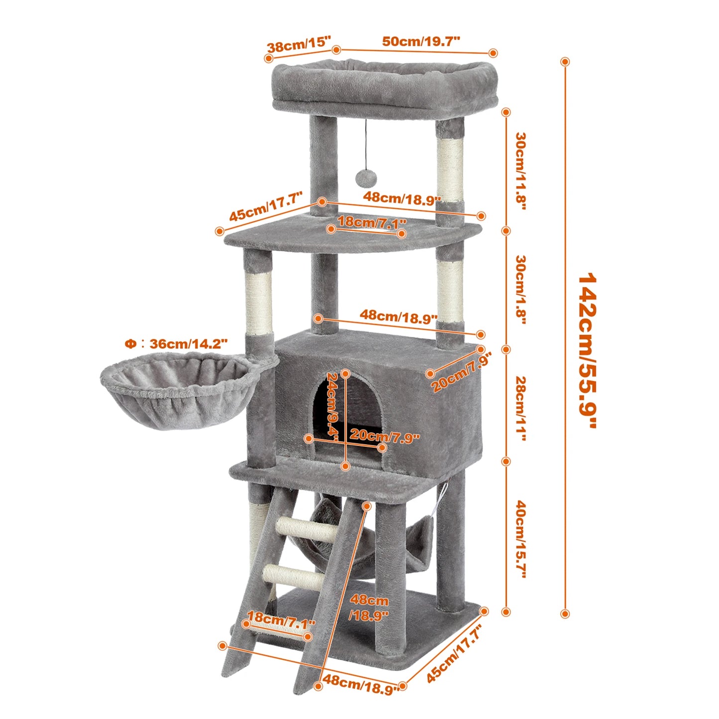 Luxury Cat Tree Condo Furniture Kitten Activity Tower with Scratching Posts Perches Hammock