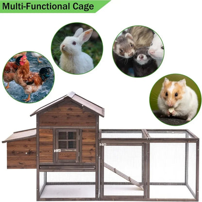 Chicken Coop 80'' Outdoor for Chickens Wooden Hen Fence With Nesting Box & Removable Tray