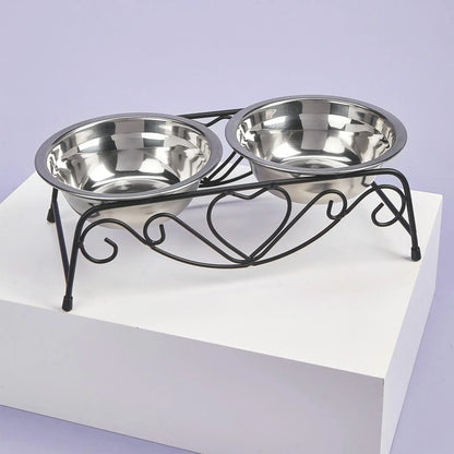 Set Of Stainless Steel Pet Bowls (one Base, Two Stainless Steel Bowls)