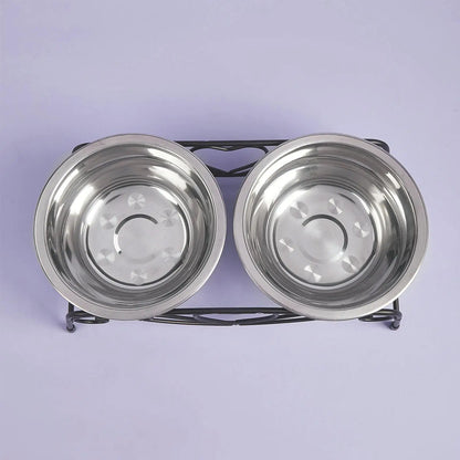 Set Of Stainless Steel Pet Bowls (one Base, Two Stainless Steel Bowls)