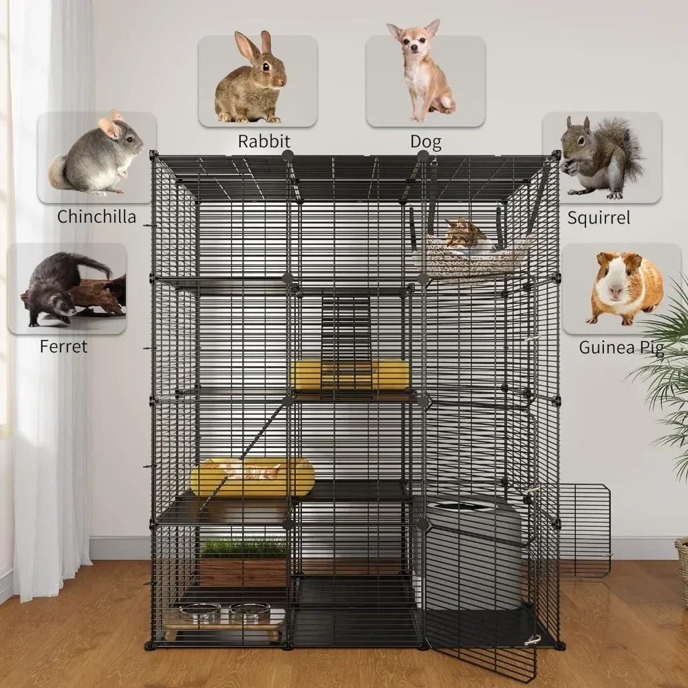 4 Tier Cat Cage Large with Hammock Outdoor Cat Enclosure Catio Metal Kennels