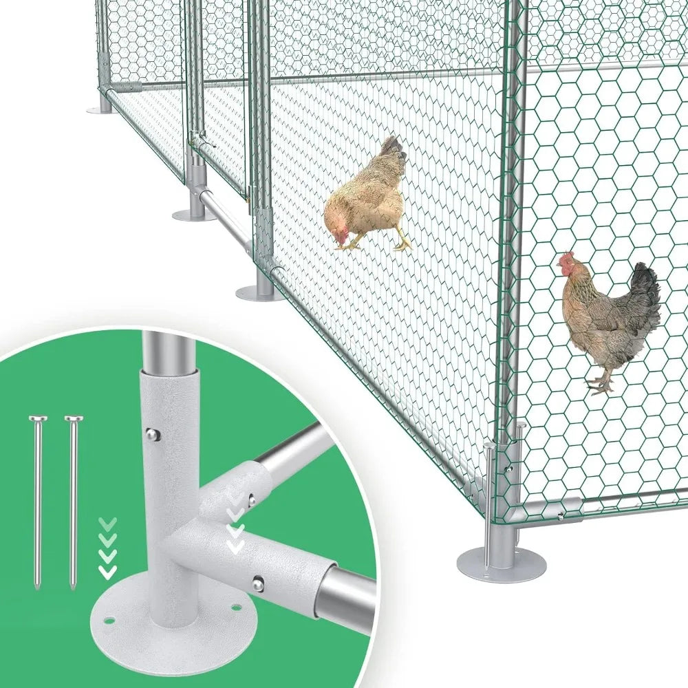 Large Metal Chicken Coop, Outdoor Walk-in Poultry Cage/Kennel With Waterproof Cover and Secure Lock