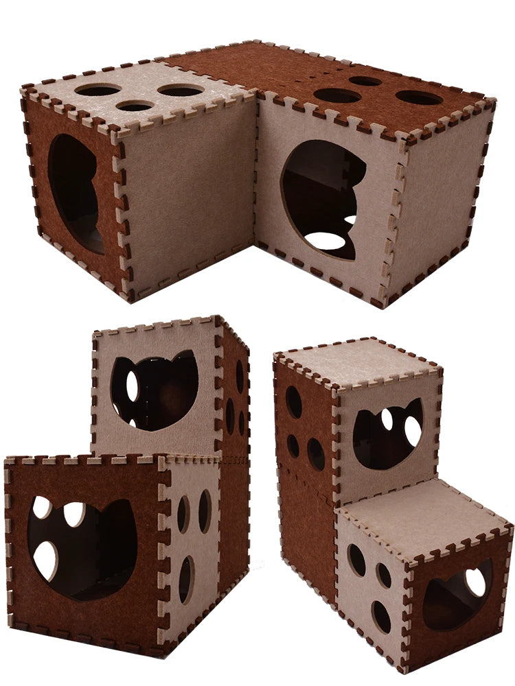 Double Layer Cat Tunnel Foldable Felt Scratcher Board Duplex House