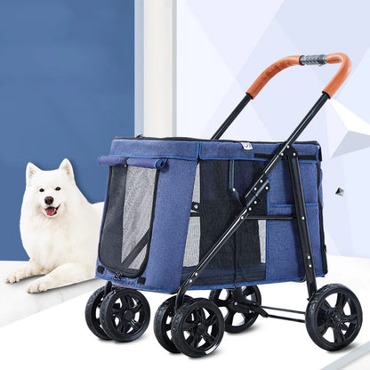 Pet Stroller Cat Carrier 4-wheel Folding Trolley Case Cat Pet Stroller Breathable Large-capacity Cat Dog Luggage Baby Stroller