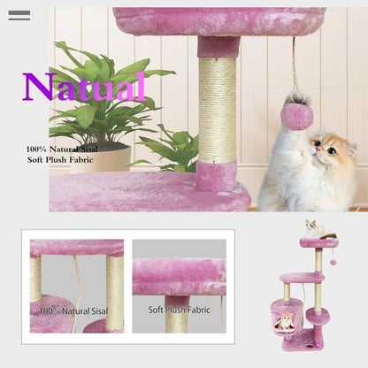 6Pink Cat Tree Tower Condo Sisal Post Scratching Furniture Activity Center