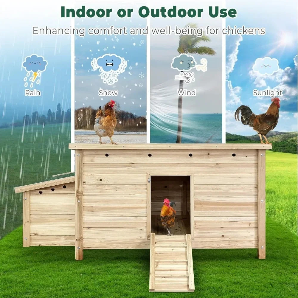 Wooden Chicken Coop 57.6'' Hen House with 2 Nesting Box, Poultry Cage Rabbit Hutch