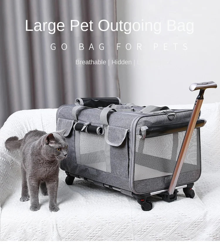 Breathable Foldable Portable Pet Trolley Case Detachable Universal Wheel