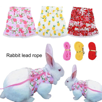 1 Set Rabbit Clothes Leash Lace Hem Bowknot Traction Rope Pet Harness Dress