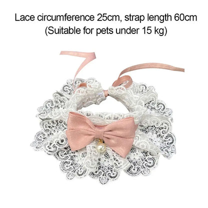 Lace Bowknot Pearl Collar Cat Dog Neckerchief