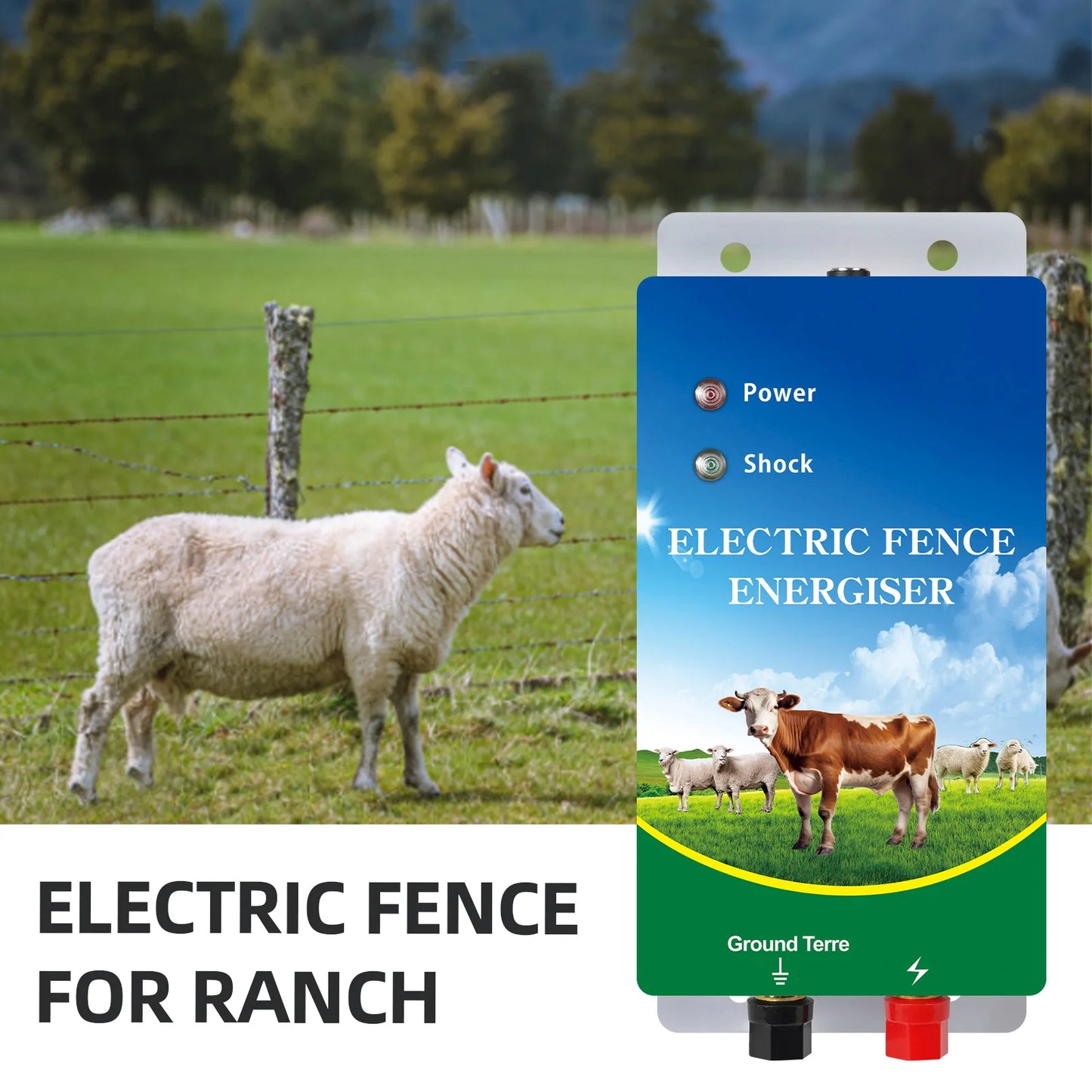 10KM Electric Fence Energizer for Livestock High Voltage Controller for Farm Sheep Cattle, Preventing Wild Animals Intruding