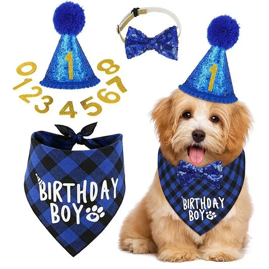 Pet Party Decoration Set Dog Birthday Triangle Scarf Hat Bow Tie