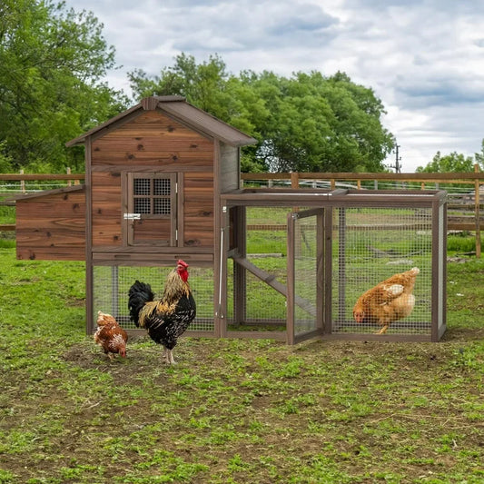 Chicken Coop 80'' Outdoor for Chickens Wooden Hen Fence With Nesting Box & Removable Tray