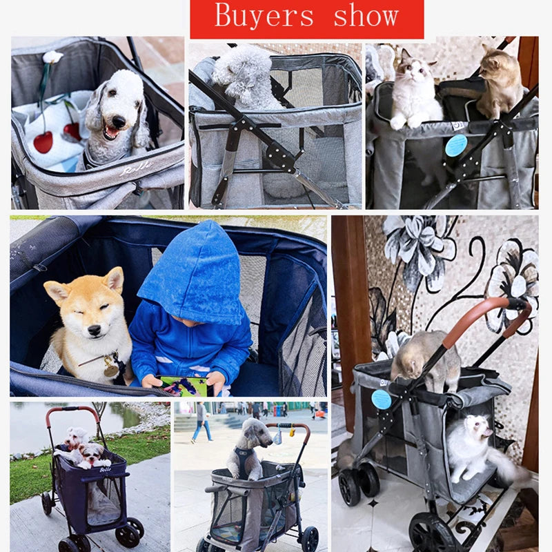 Pet Stroller Cat Carrier 4-wheel Folding Trolley Case Cat Pet Stroller Breathable Large-capacity Cat Dog Luggage Baby Stroller