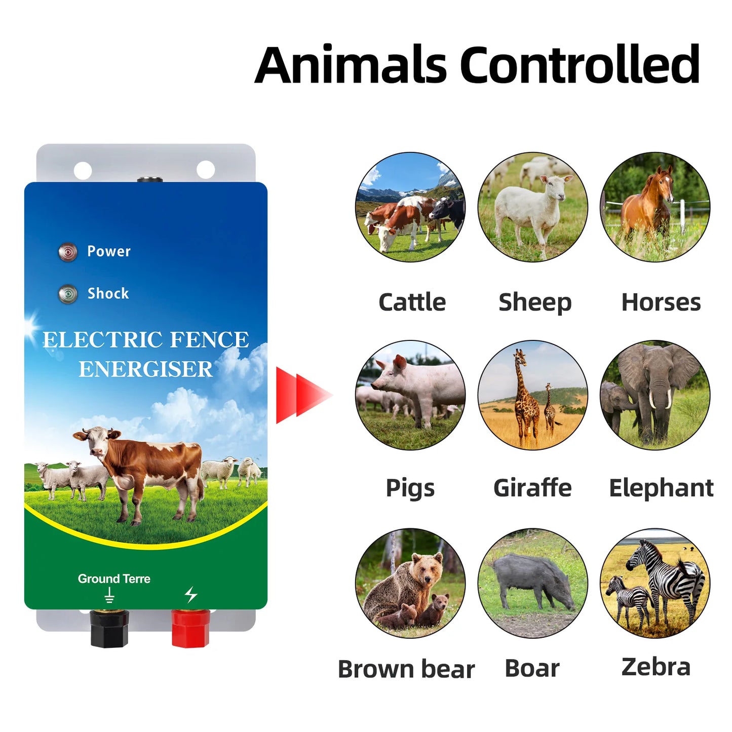 10KM Electric Fence Energizer for Livestock High Voltage Controller for Farm Sheep Cattle, Preventing Wild Animals Intruding