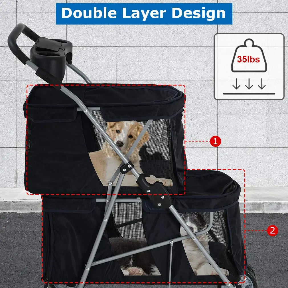 Stroller Cat Pet Carriers Bag Jogger for Small Medium Dogs Cats Travel Camping 4 Wheels Lightweight Waterproof Folding