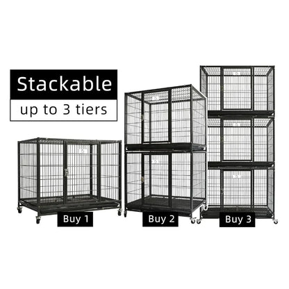 Homey Pet 37 inch Stackable Open Top Heavy Duty Dog Crate Cage for Medium Dog with Wheels and Removable Tray