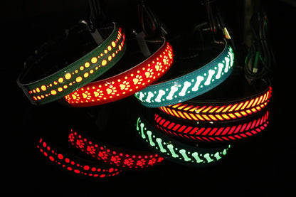 Led Dog Collar Luminous Collar USB Chargeable Pet Collar PU Leather Engraved Design Adjustable