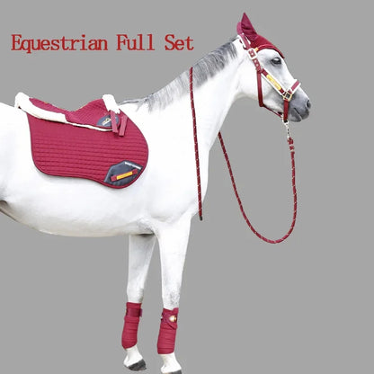 Luxury Equestrian Set Horse Halter Horse Rope Earmuffs Leggings Wool Pads Saddle Pad