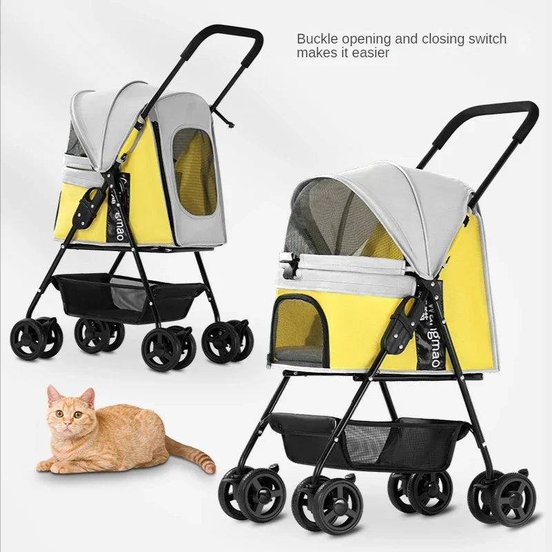 Pet Cat Dog Trolley Carriers Four-wheel Safety Rope Universal Foldable Mini Lightweight