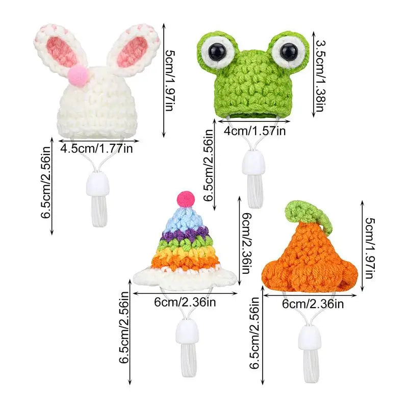 Mini Hamster Hat 4pcs Hand Knitted Pets Guinea Pig Lizards Frog Accessories