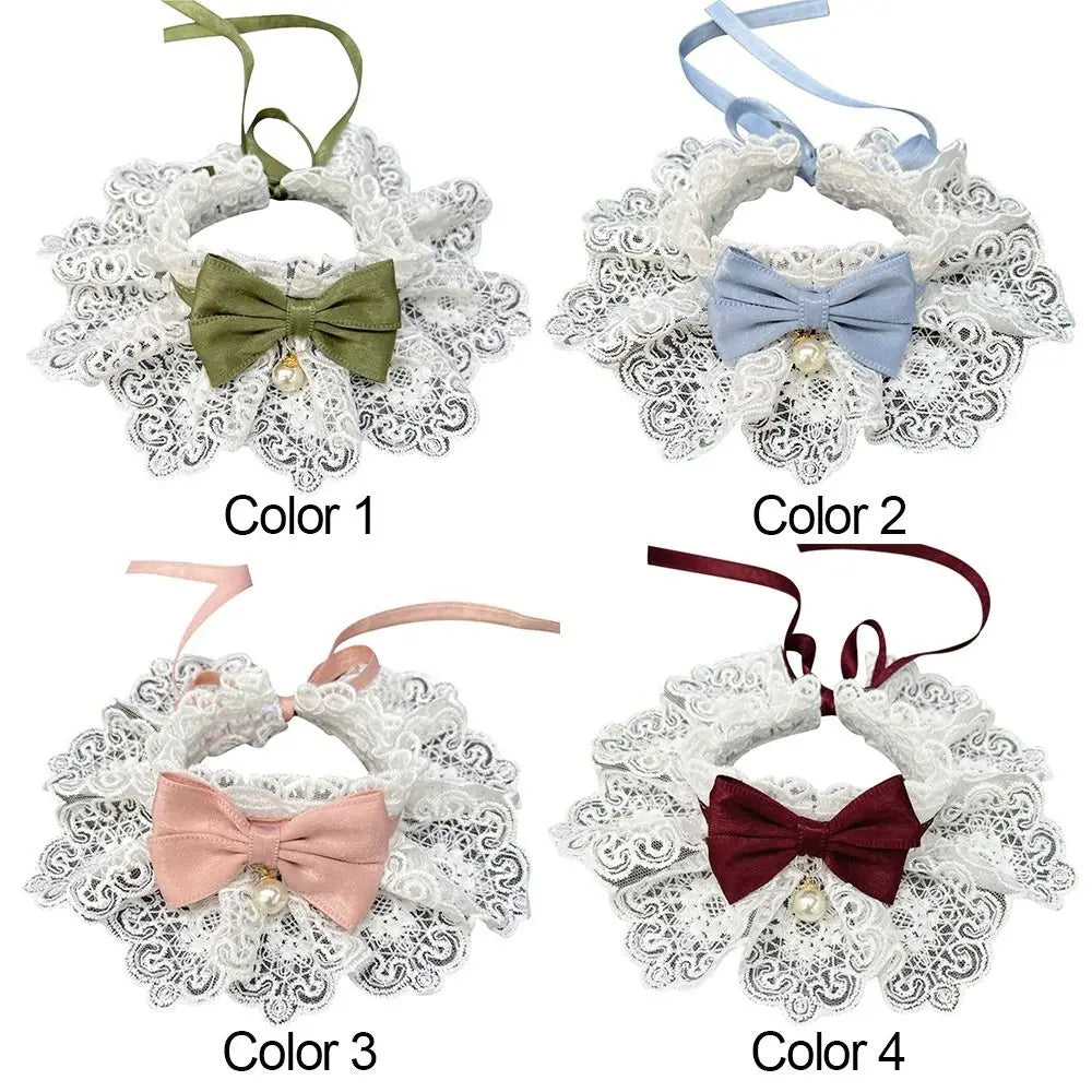 Lace Bowknot Pearl Collar Cat Dog Neckerchief