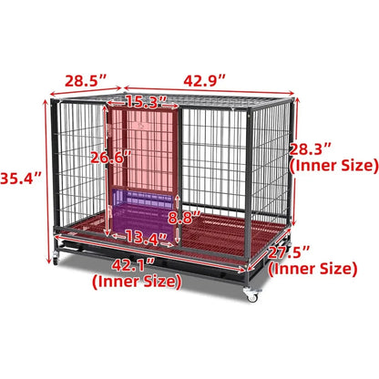 Homey Pet 43" Stackable and Collapsible Heavy Duty Cage W/Feeding Door, Casters and Tray